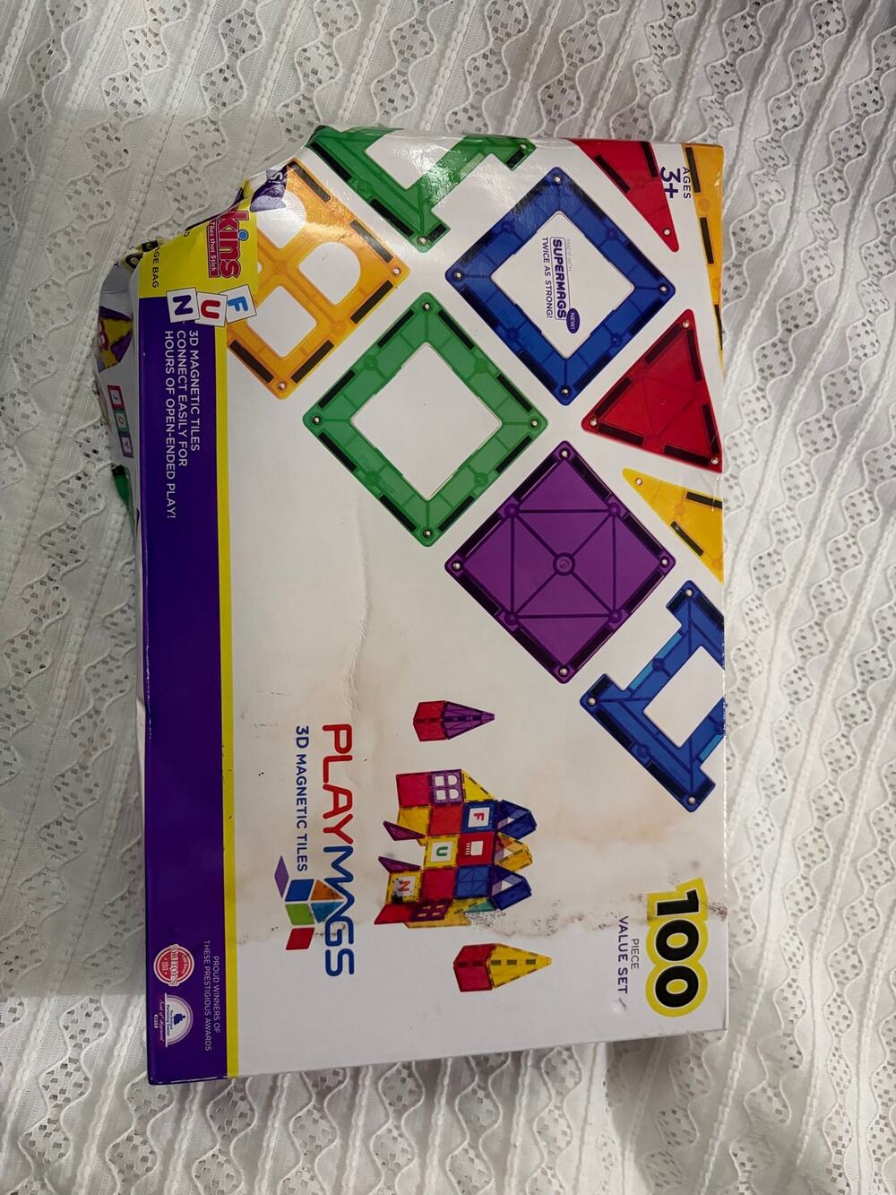 Playmags 100 Piece Magnetic Tiles Set #151 NEW Unopened Damaged Box